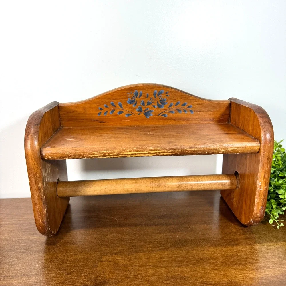 Vintage Pfaltzgraff Yorktowne Wood Paper Towel Holder Shelf Countertop USA